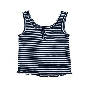 Women’s SO Goods For Life Pinstripe Tank Top Navy White Cotton 2010s
